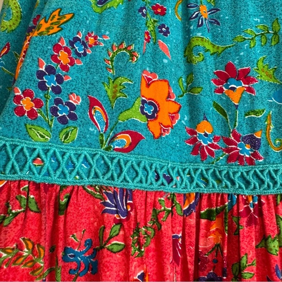 Avenue Floral Multicolor Boho Peasant Tiered Tunic Top Colorful 16 - Picture 4 of 9